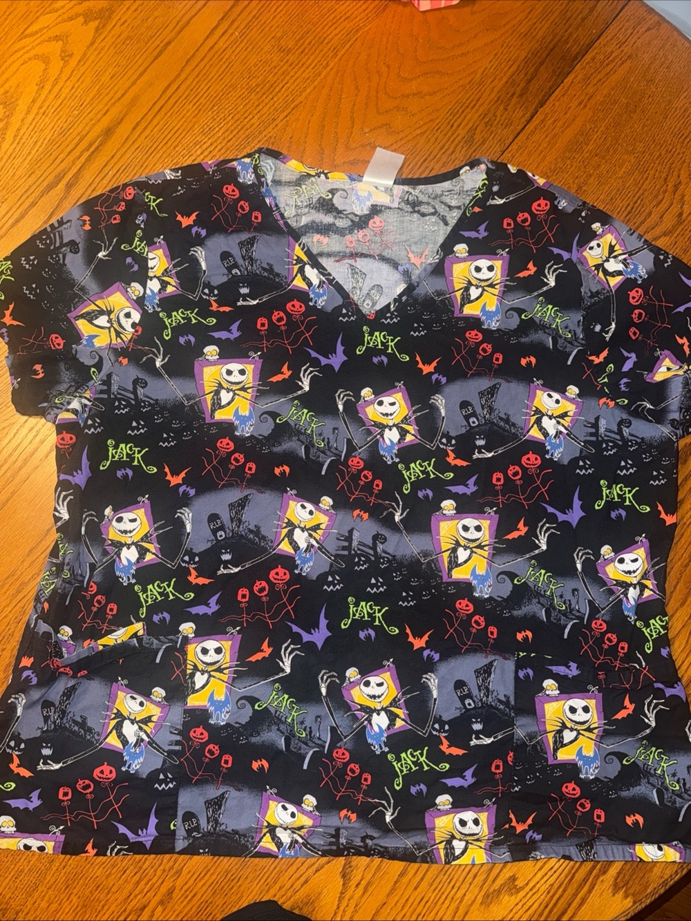 Womens Black 'Jack' Halloween Scrub Top